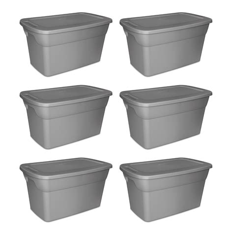 Sterilite Plastic 30 Gallon Tote Box Steel Set of 6